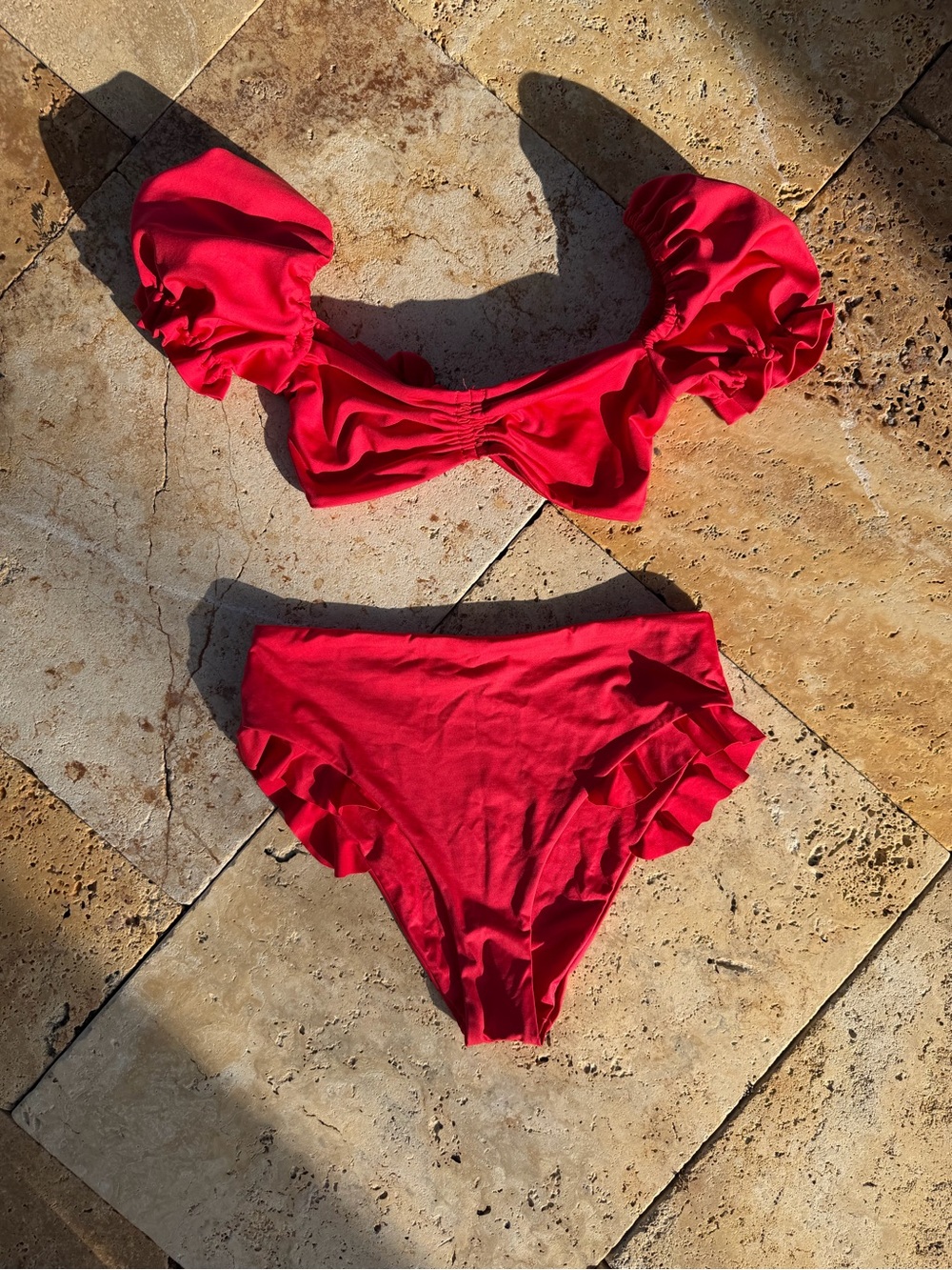 Agua Bendita Bright Red Ruffle Bikini Set - Medium
